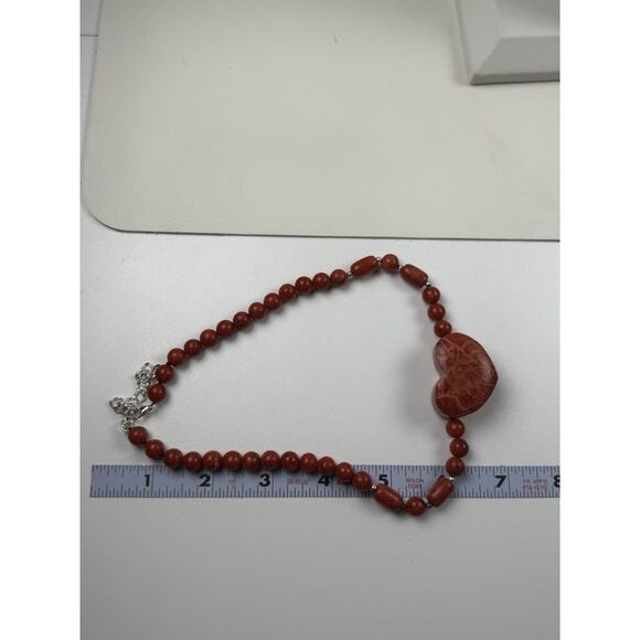 GSJ Coral Heart Beaded 16"-18.5" Sterling Silver Clasp Necklace - Picture 2 of 12